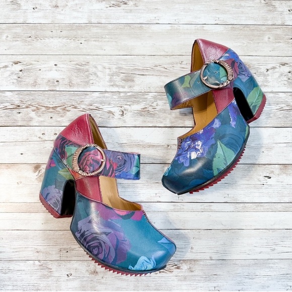 John Fluevog Prepare Leader Platform Mary Jane Heels Floral Size 6 - Picture 3 of 16